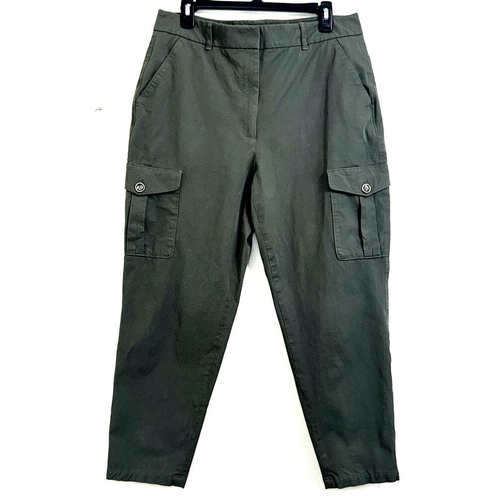 WHBM Tapered Cargo Pants Size 12 Pockets High Waist Green Olive